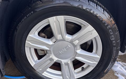 Clean, dressed tire and alloy wheel on a GMC Terrain